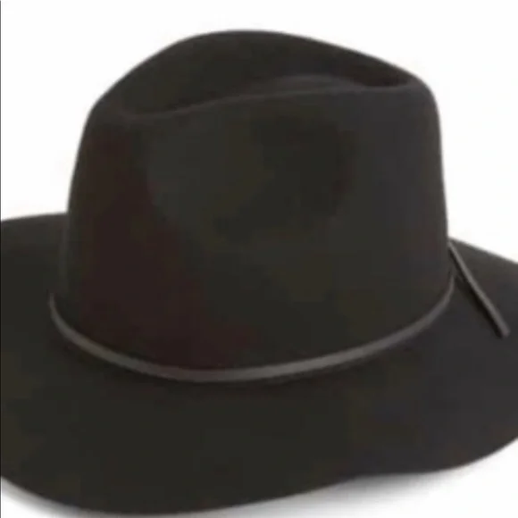 NWT All Saints Long Brim Fedora+100% Wool+Brass Logo rivet+Black - Picture 5 of 11